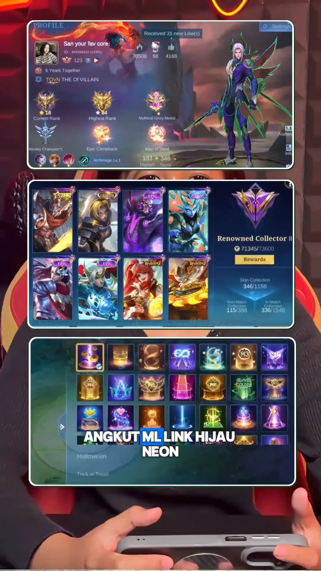 Akun MLBB Ling Ijo Neon Dilepas di Zone: 133 Hero, 345 Skin, Emblem All Max