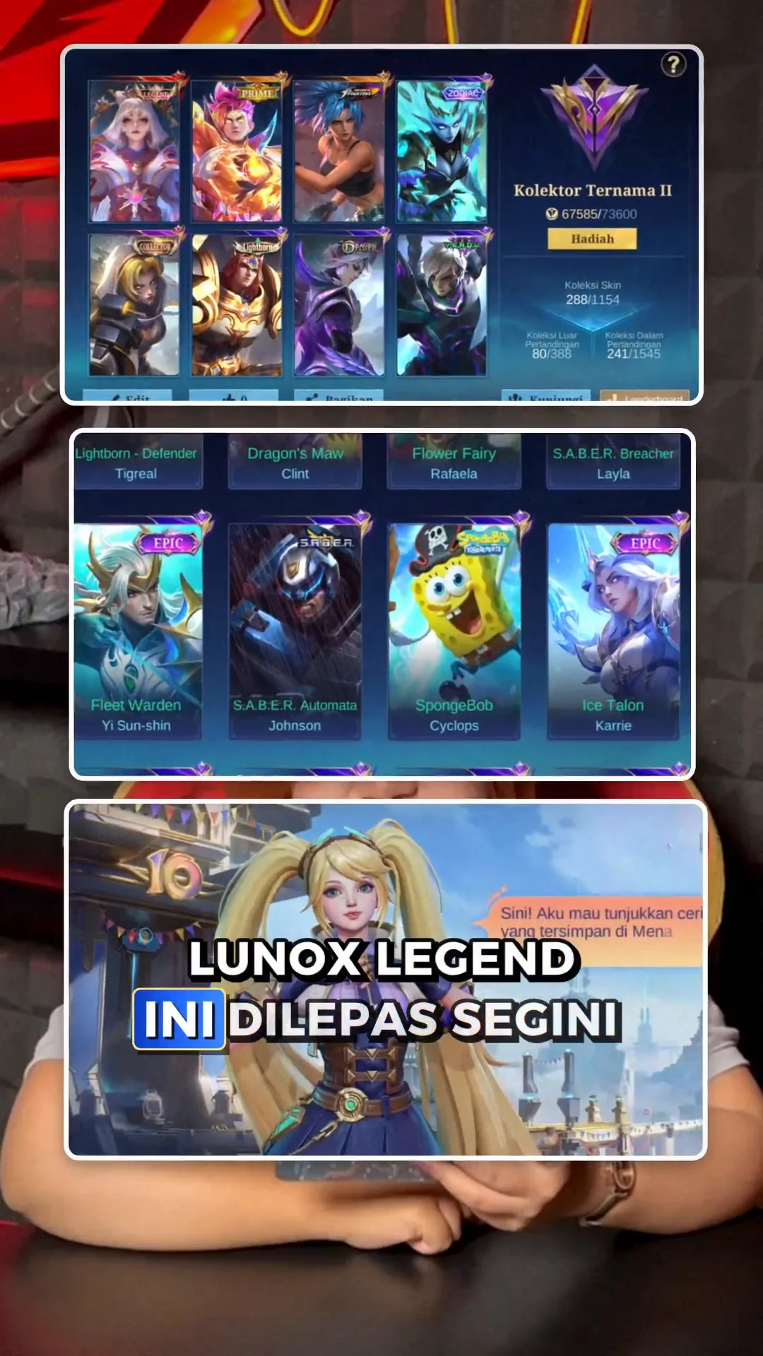 MLBB Lunox Legend Dilepas di Zone! Total 288 Skin & 138 Hero